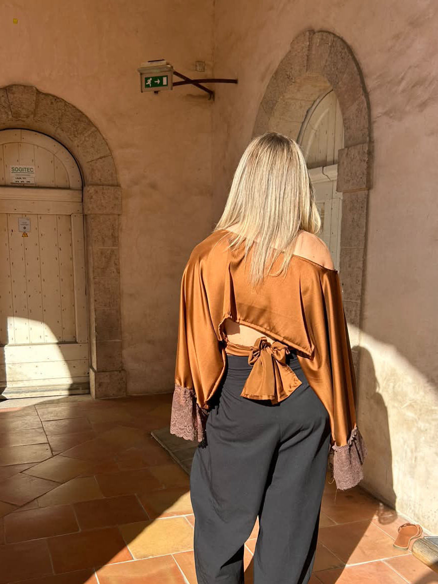 Haut en satin marron