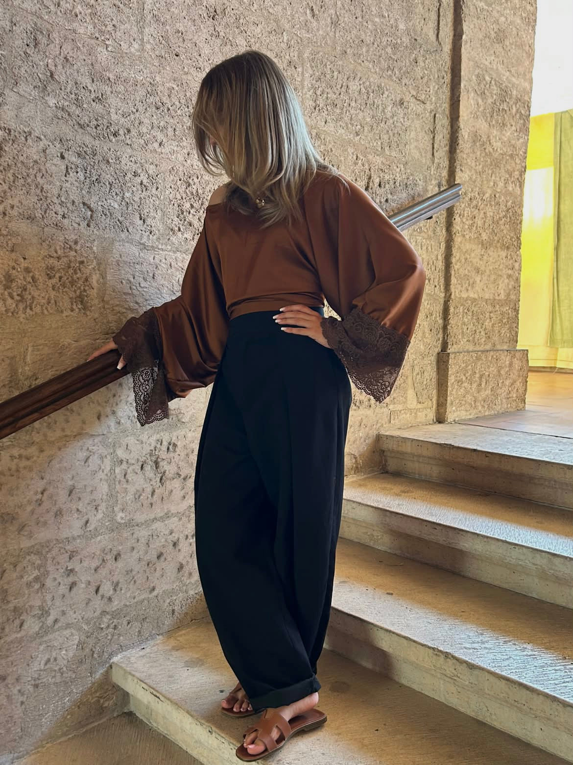 Haut en satin marron